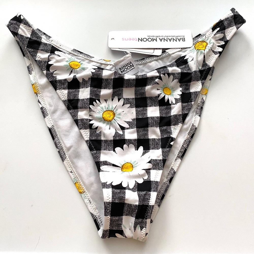 Banana Moon Swim Bikini Bottom Black White Check Floral Naida Sundaisy Large L